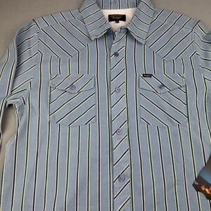 NWT Seager Amarillo Western Shirt Mens M Steel Blue Stripe Cotton Workwear